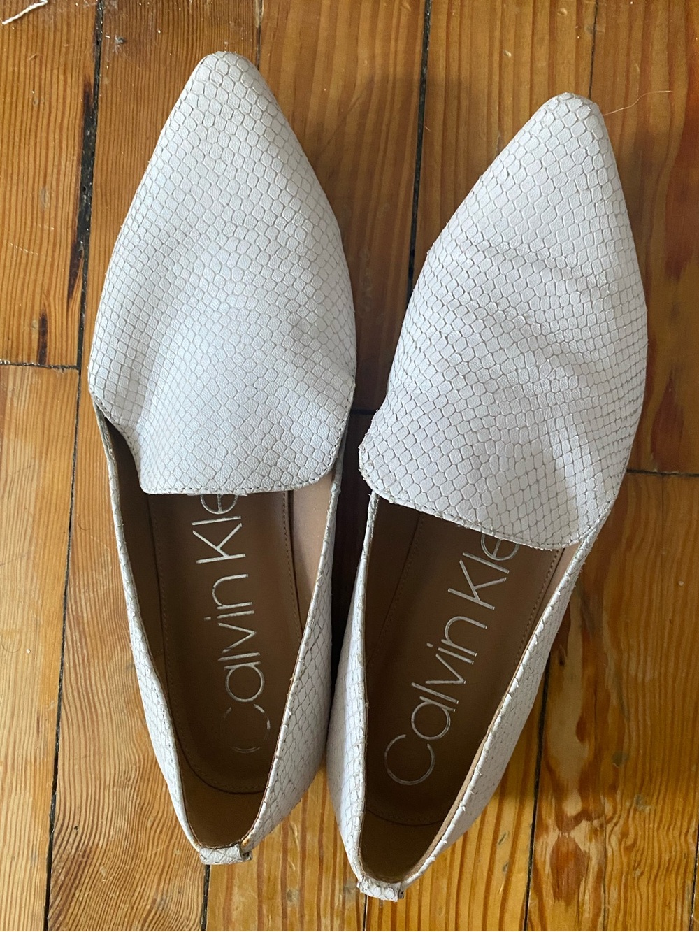 Calvin Klein Elin Faux Snakeskin Cream Pointed Toe Women's Loafers